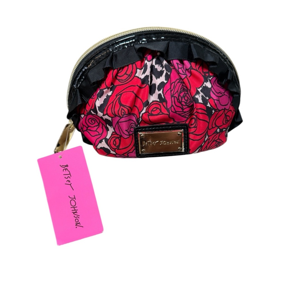 NWT Retired Betsey Johnson Peek A Boo Cheetah Berry Small Ruffle Cosmetic Bag